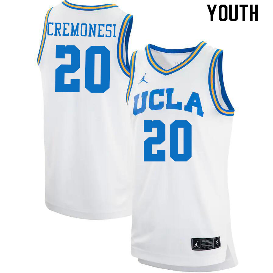 Jordan Brand Youth #20 Logan Cremonesi UCLA Bruins College Jerseys Sale-White - Click Image to Close